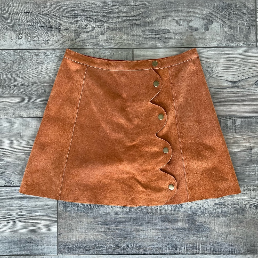 Free People Suede Scalloped Mini Skirt